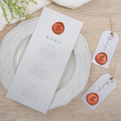 PONATIA 50PCS Terracotta Orange Wax Seal Stickers - Eucalyptus Design Self- Adhesive Stickers Perfect for Wedding Invitation, Envelopes, Christmas Cards, Menu, Vellum Jackets Decoraction