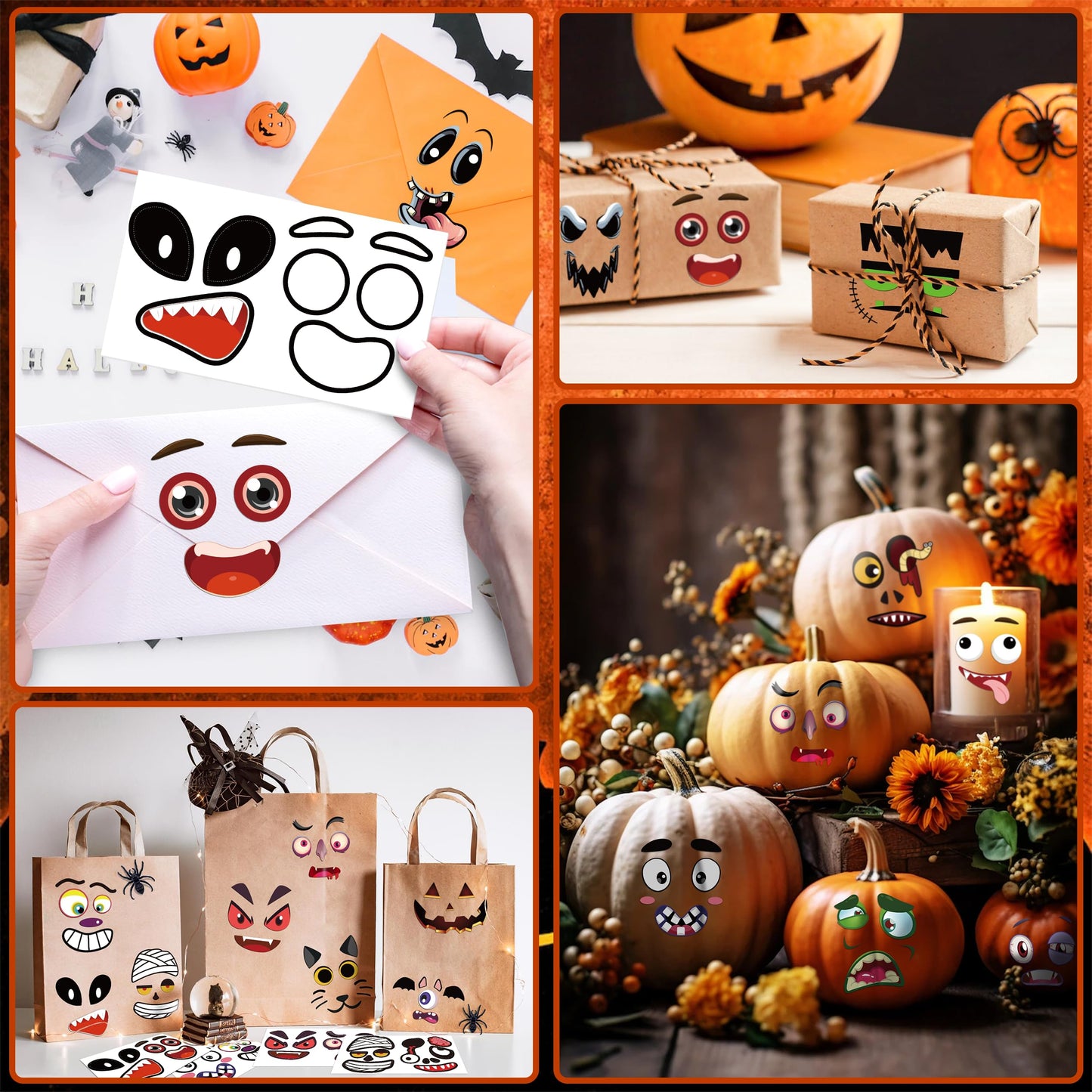 96 Pack Pumpkin Decorating Stickers - Small Pumpkin Face Stickers for Halloween Gifts and Kids Party Favors, Funny Make DIY Craft