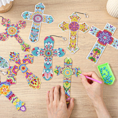 JIEYAO 12 Pcs Cross Diamond Art Bookmarks, 5D Diamond Bookmarks Kit, Rhinestone Painting Bookmark Cross Crystal Bookmarks Christian Bookmarks for Reading Lover Book Decor DIY Crafts Gift