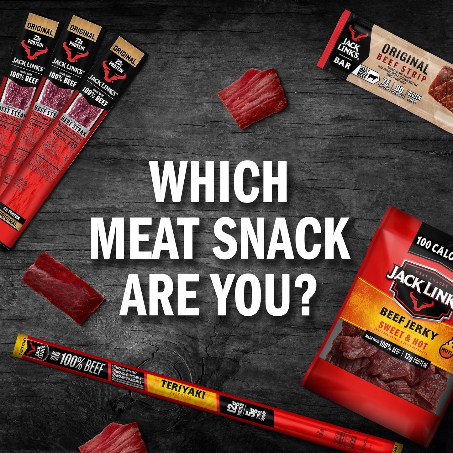 Jack Link's Beef Sticks, Original Zero Sugar - Protein Snack, Meat Stick with 5g of Protein, Meat Snack Sticks Made with 100% Beef, Keto & Paleo Diet Friendly, Individually Wrapped - 0.92 Oz. (20 Count)