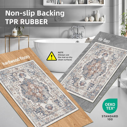 Skiennix Washable Kitchen Rug Set - Non-Slip, Soft & Stain Resistant Mats for Entryway | 3-Piece (2x3, 2x4, 2x5) in Brick