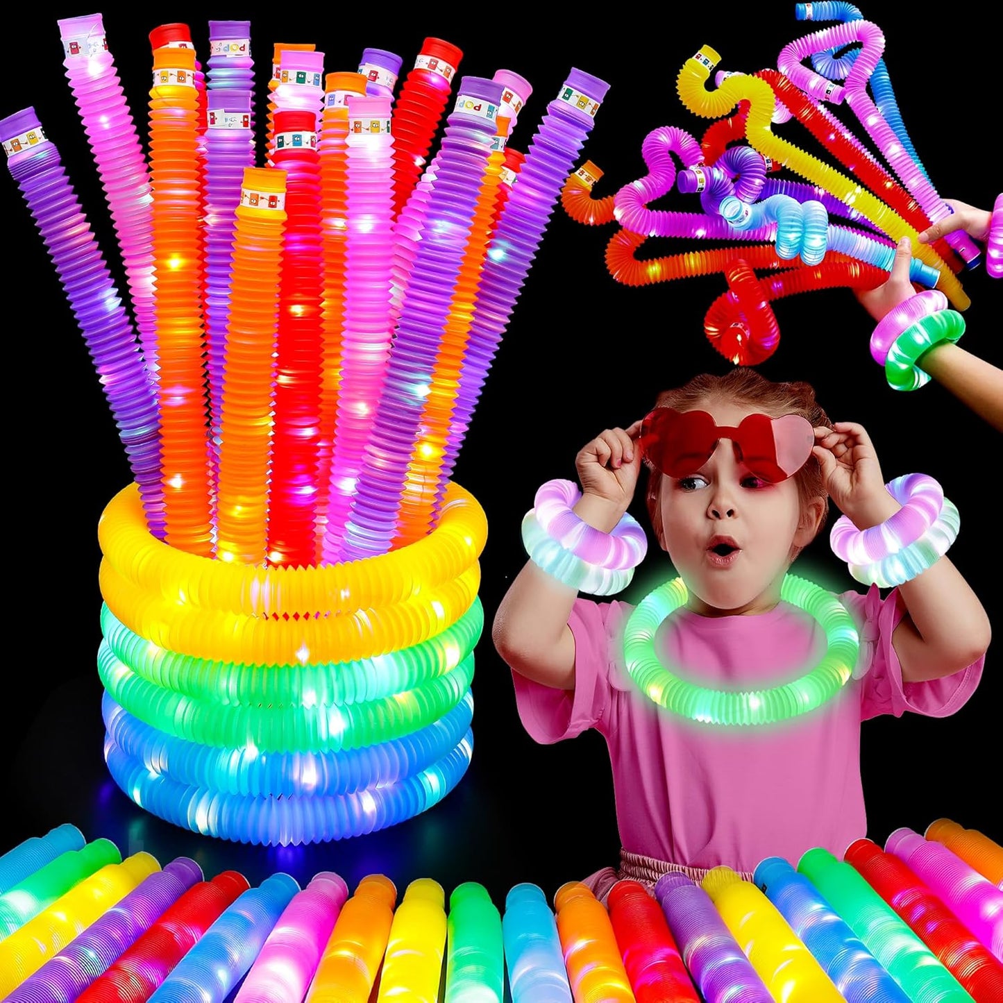 UrChoice Glow Sticks - 8PCS LED Pop Tubes for Parties | Glow Necklaces & Bracelets for Imaginative Play