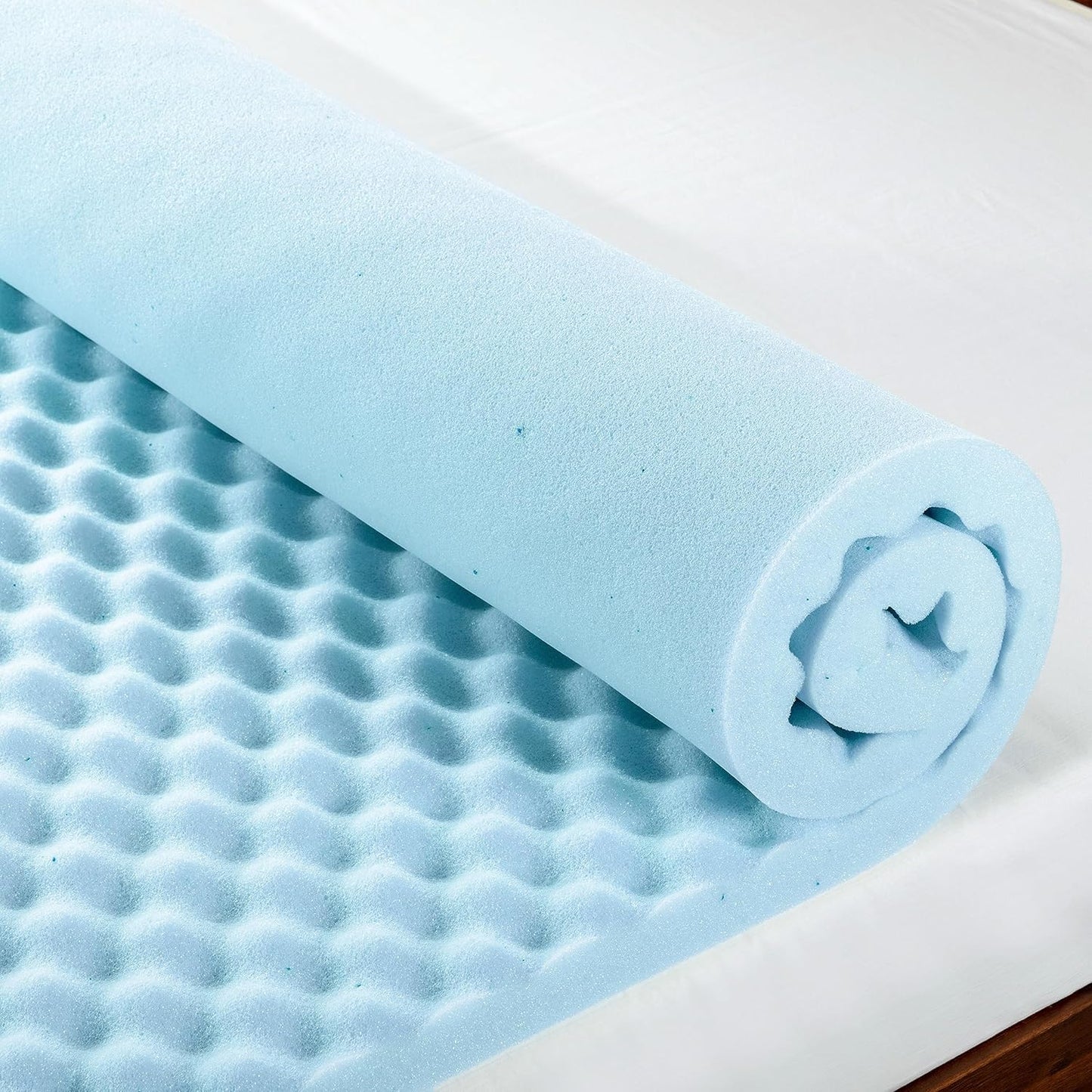 Best Price Mattress 2 Inch Egg Crate Memory Foam, Cooling Gel Infusion Full Mattress Topper, Blue