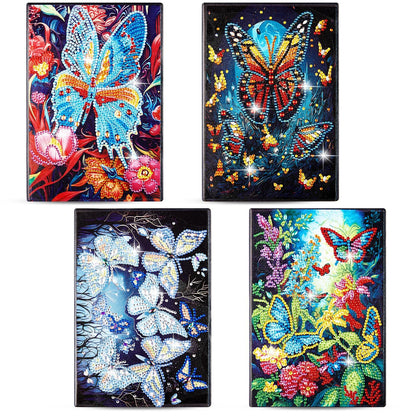 Fulmoon 4 Pcs Butterfly Diamond Art Notebook Kits for Adults 5.8 x 8.3 Inch Diamond Painting Kits for Beginner DIY 5D Gem Dots Journal Sketchbook Notepad for Christmas Birthday Drawing Painting