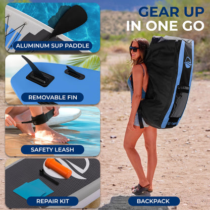 SereneLife Inflatable Stand Up Paddle Board - Wide Stable Design, Non-Slip Deck for Adults & Youth with Premium Paddle Board Accessories: Carry Bag, Dual Action Pump, Paddle, Ankle Leash - 10'6"
