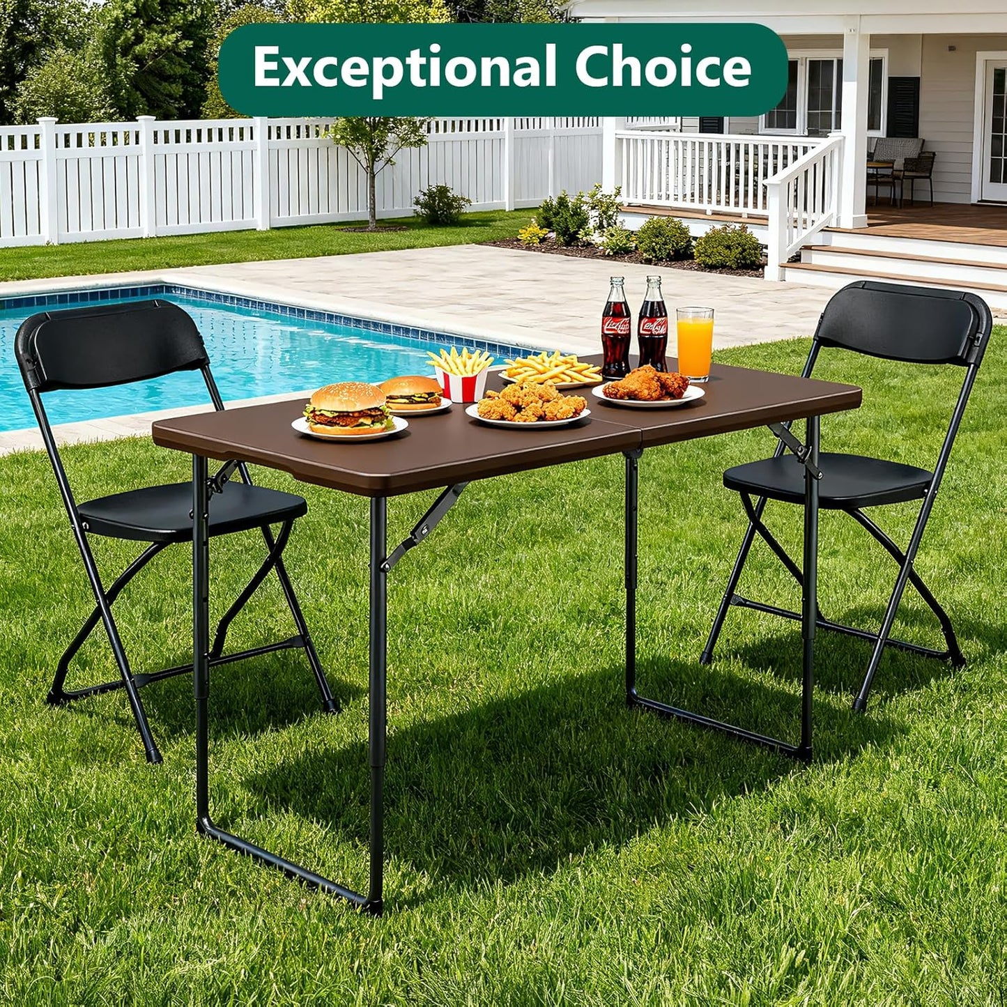 4FT Folding Table Heavy Duty Plastic Table with Handle, Foldable&Portable, Fold-in-Half Utility Tables for Outdoor