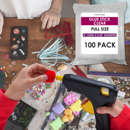 Innovative Haus Full Size Hot Glue Sticks Bulk 100 Pack - Fits Full Size Glue Guns, 8" x 0.43" - Craft, Bond, Create on Wood, Metal, Glass and More - Clear Large Stick