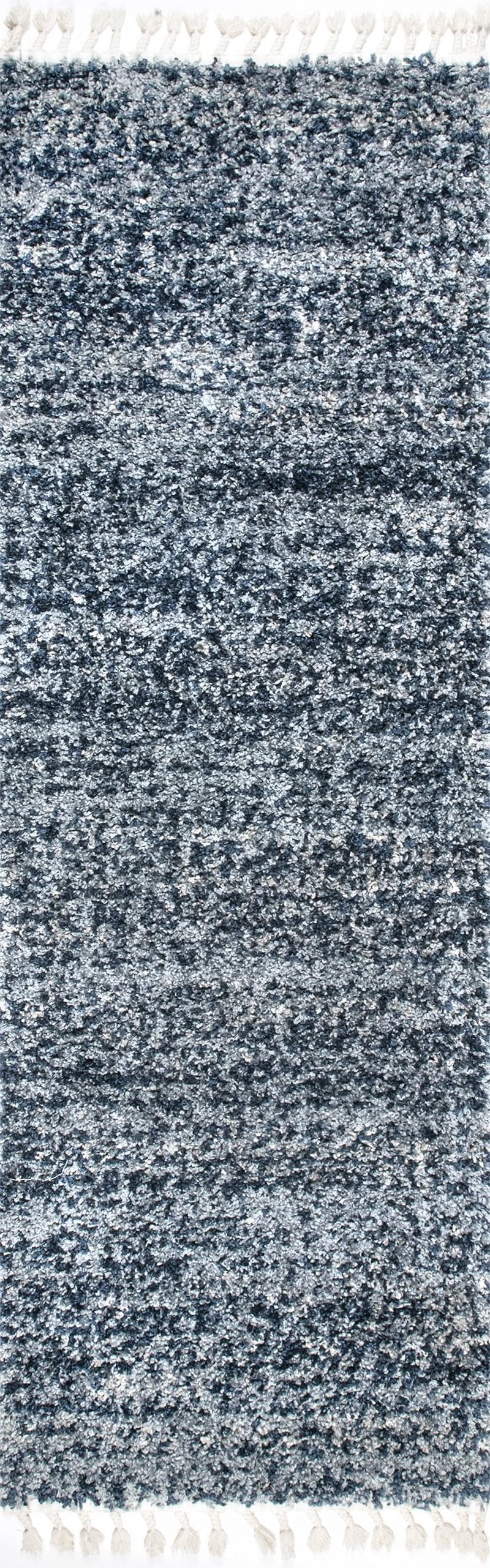 nuLOOM Brooke Shag Tasseled Area Rug - 2x8 Runner Shag Rug Casual Blue/Ivory Rugs for Living Room Bedroom Dining Room Nursery Entryway Hallway