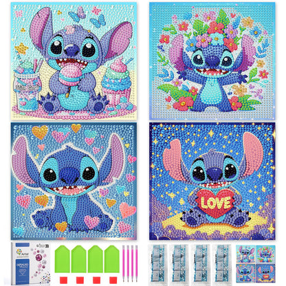 LWZAYS 4 Pack 5D Cartoon Diamond Painting Kits for Kids Beginners, Diamond Art Kit for Kids Ages 8-12, Mosaic DIY Full Round Drill Big Gem Art for Kid, Home Wall Decoration 6X6 inch (with Gift Box)