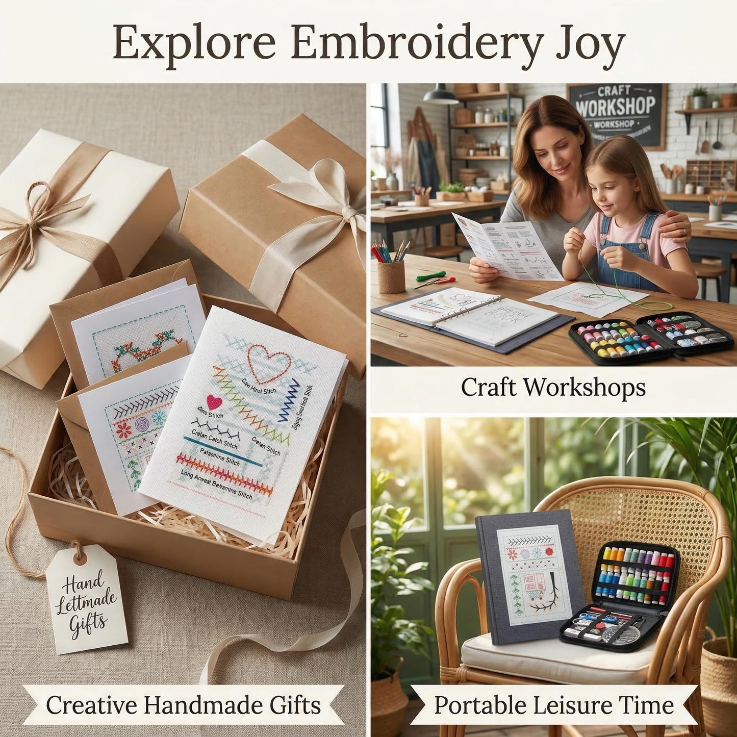 Detachable Embroidery Stitch Book & Tool Kit for Adults, 120 Patterns Guide with 86-Piece Sewing Set, Portable DIY Craft Starter Kit for Beginners, Detailed Tutorials Included for DIY Enthusiasts