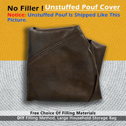 16.5Dx12H, Thgonwid Unstuffed Faux Leather Pouf Cover, Handmade Footstool Ottoman Storage Solution, Floor Footrest