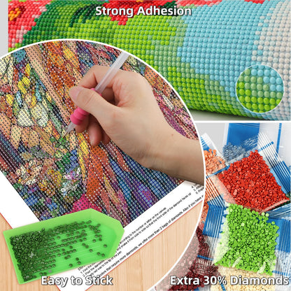 Lxmsja Fairy Stained Glass Diamond Art Kits for Adults, Flowers Diamond Painting Kits for Beginners, 5D DIY Full Drill Gem Art Crafts for Adults, Home Wall Decor 12x16 inch