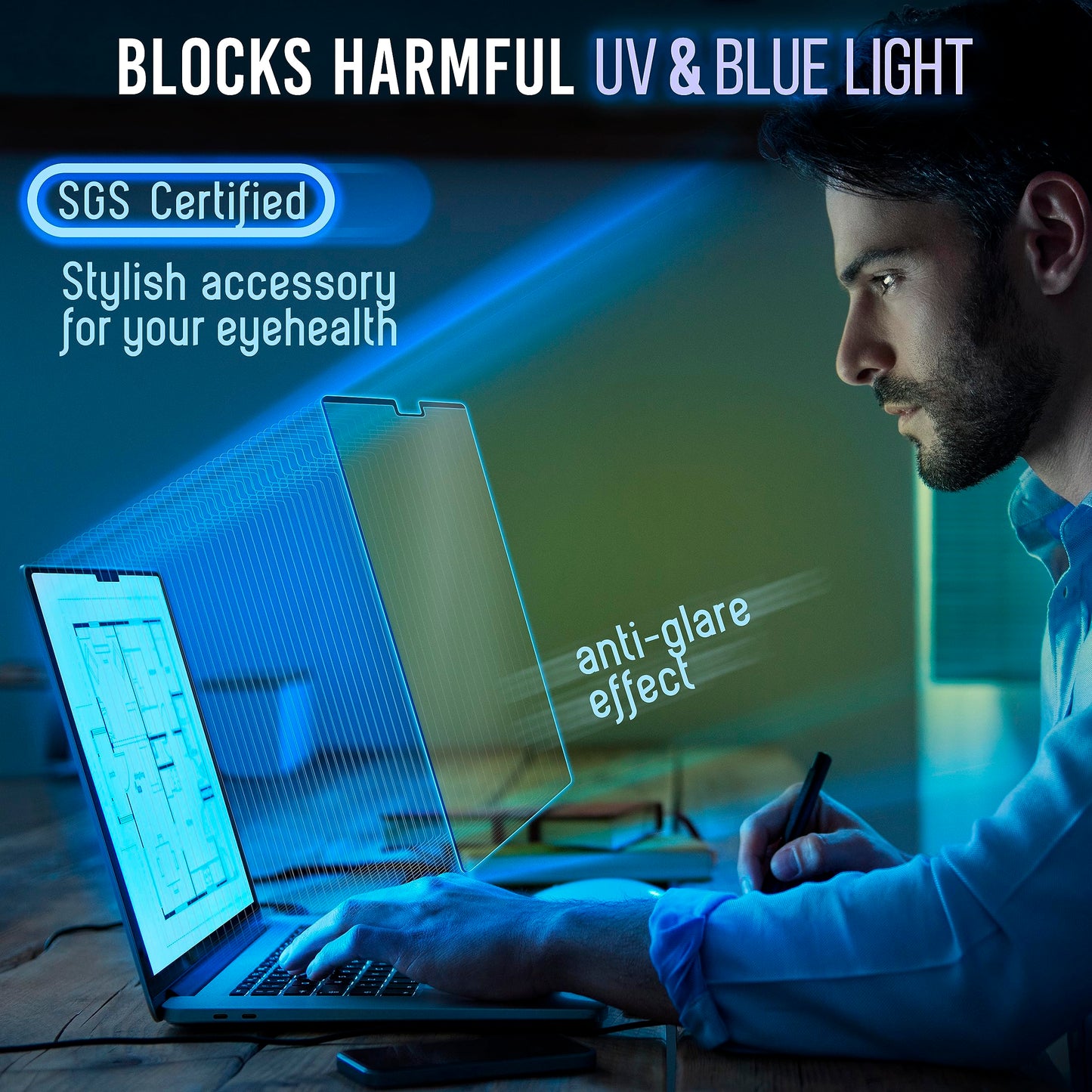 VINTEZ Magnetic Blue Light Screen Protector Compatible With MacBook Air 15" 2023, 2024, M2, M3 Anti Blue Light Blocking Filter for Laptop