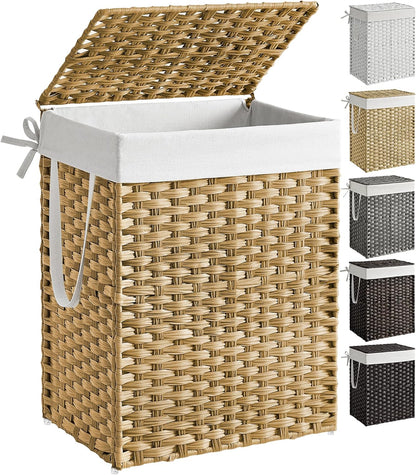 23.8 (90 ULCB51NL SONGMICS Laundry Hamper with Lid, Gallon L) Synthetic Rattan Clothes Laundry Basket with Lid