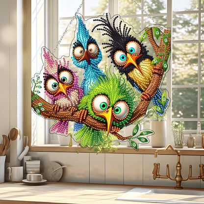 5D Diamond Art Hanging Kit for Adult,Special Shaped Rhinestone,Double Sided DIY Acrylic Diamond Art Painting Window Pendants Home Garden Wall Hanging Kits Hanging Ornament (Four Birds)
