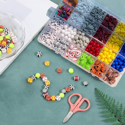 1769Pcs Acrylic Sports Ball Beads Kit for DIY Bracelet, Necklace & Jewelry Making, Letter Beads Volleyball Baseball Basketball Football Soccer Charms, Birthday Party Supplies Handmade Gifts