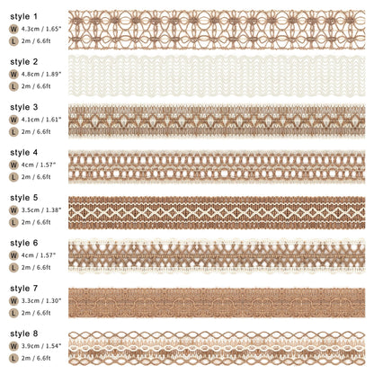 8 Packs Jute Ribbon Natural Burlap Ribbon Roll with Lace Craft Ribbons and Trims Decorative Twine for DIY Arts and Crafts Wrapping Wedding Christmas Party (Lacy)