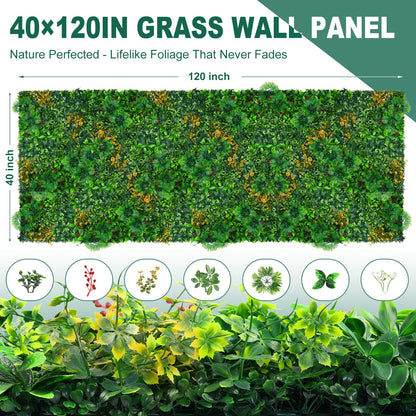 Yangrass Artificial Grass Wall Panels, 40"x120" (33.33 sqft) Boxwood Wall Roll with Tropical Leaves, Faux Greenery Privacy Fence Screen, Grass Backdrop for Outdoor Indoor Garden Birthday Wedding Decor