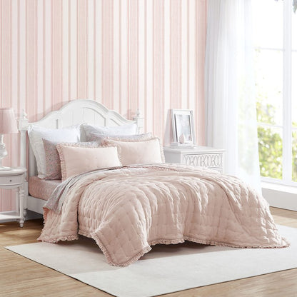 Laura Ashley – Twin Quilt Set, Ultra Soft Bedding with Matching Sham, Ruffled Pink Room Decor, College Dorm Room Essentials (Hailee Pink)