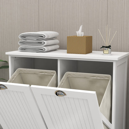Gecheer Two-Compartment Tilt-Out Laundry Sorter Cabinet - Organized and Easy to Clean Modern Bathroom Storage Cabinet, Bathroom Shelf, Freestanding Cupboard for Living Room LYKW112049950