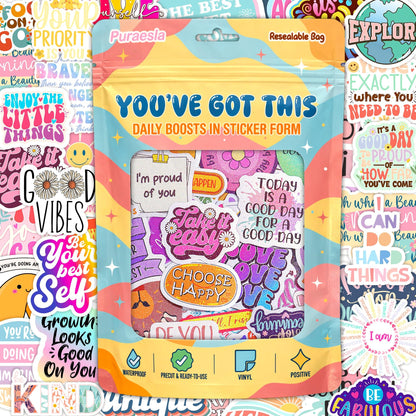 You've Got This by Sticker Pack Puraesla - 300 Positive Affirmation Stickers, Emotional Boost Glitter Motivational Sticker Pack, Encouraging Quotes for Laptop, Water Bottles, Vision Board, Self Love