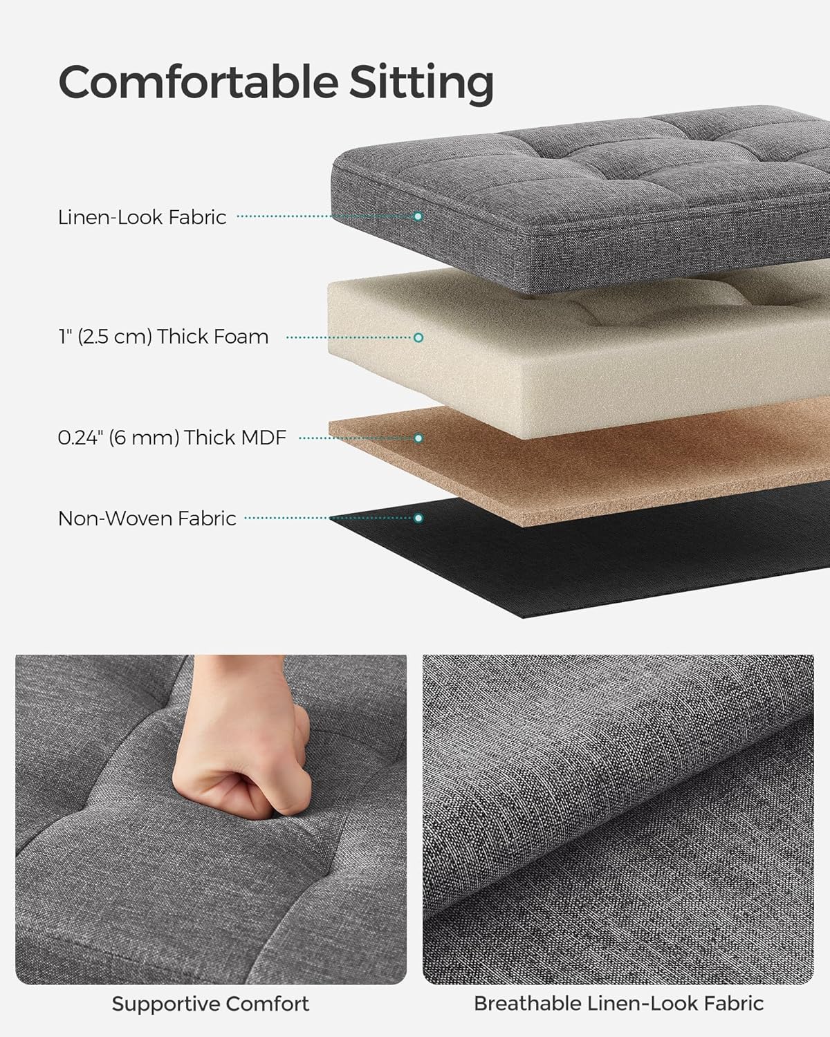 12.2 16.1 12.2 Inches, 286 lb ULSF102G01 SONGMICS Mazie Collection - Small Folding Storage Ottoman, Foot Rest Stool, x