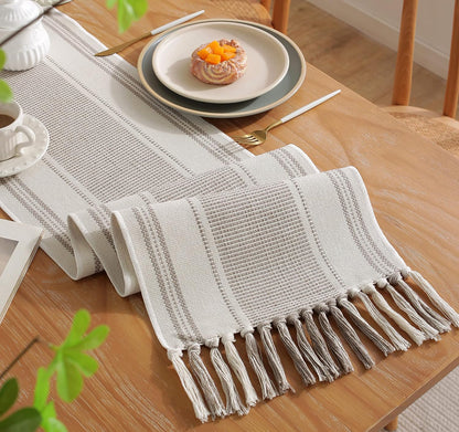 13 72 Inch Caflife Boho Table Runner Natural Stripe for Modern Farmhouse Coffee Table Decor, Rustic Woven Runner