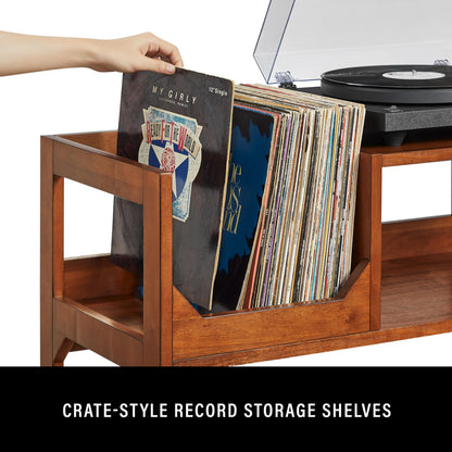 Crosley Furniture Asheville Mid-Century Modern Media Console Record Player Stand, Storage for Vinyl Records, Walnut