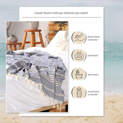 Cacala Turkish Hand Loomed Towels, 100% Cotton Sultan Series, 37" x 70" for Shower, Spa, Pool, Gym, Yoga