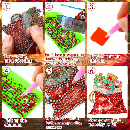 Copkim 30 Pcs Christmas Diamond Art Magnets Kits DIY Santa Claus Diamond Fridge Magnetic Stickers Xmas Gem Art Magnets for Beginners Holiday Decor Home