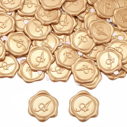 Yoption Wax Seal Stickers, 50 Pcs Initial Alphabet A Invitation Envelope Seal Stickers, Metallic Light Gold Self- Adhesive Wax Stickers, Perfect for Wedding Christmas Birthday Party Gift Wrapping