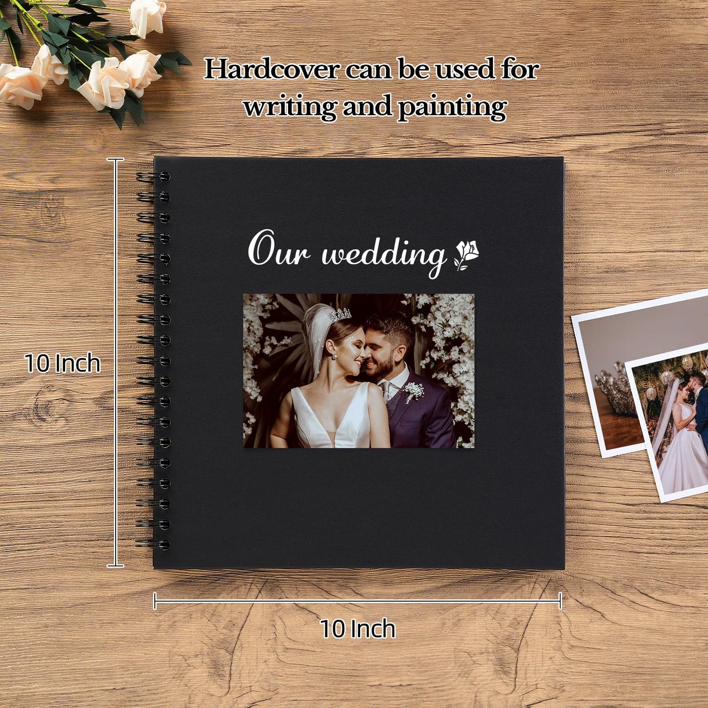 potricher 10 x 10 Inch DIY Scrapbook Album 40 Pages Hardcover Kraft Paper Scrap Book Photo Albums Memory Book for Wedding and Anniversary Family (Black, 10 Inch)