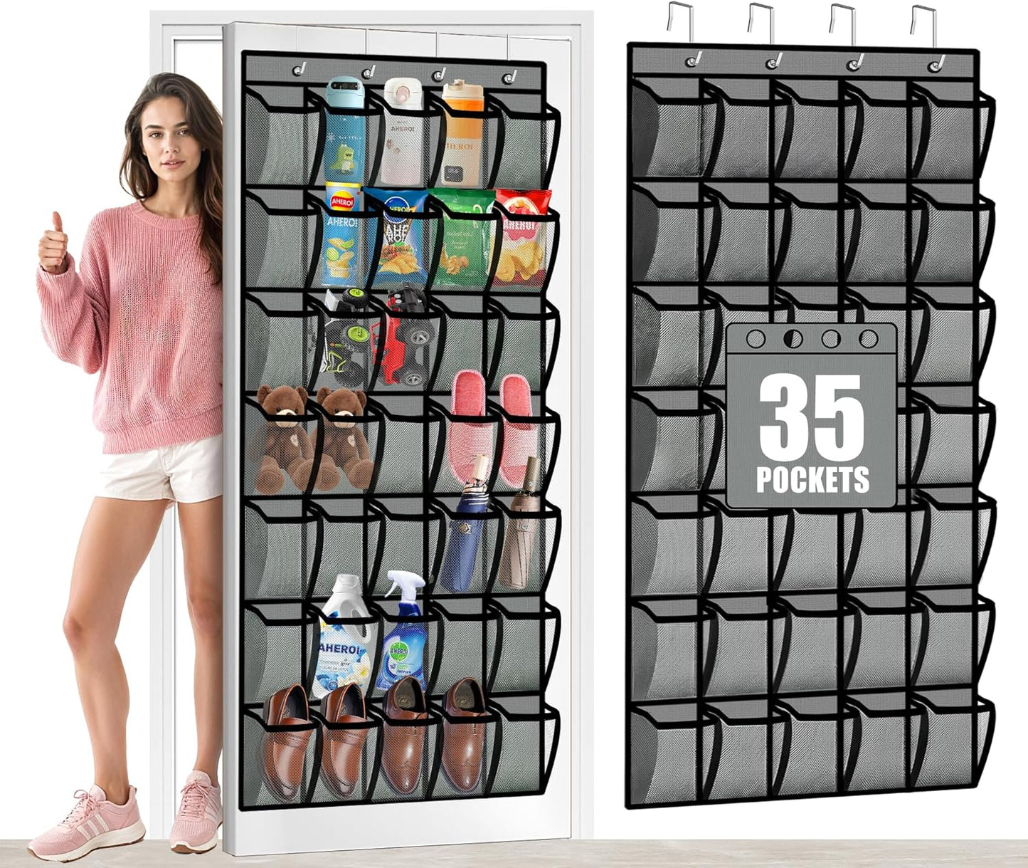 Aheroi 35 40 lbs, Closet Over the Door Shoe Organizer, Pockets Mesh Shoe Organizer Door Hanger, Large Hanging Shoe Rack