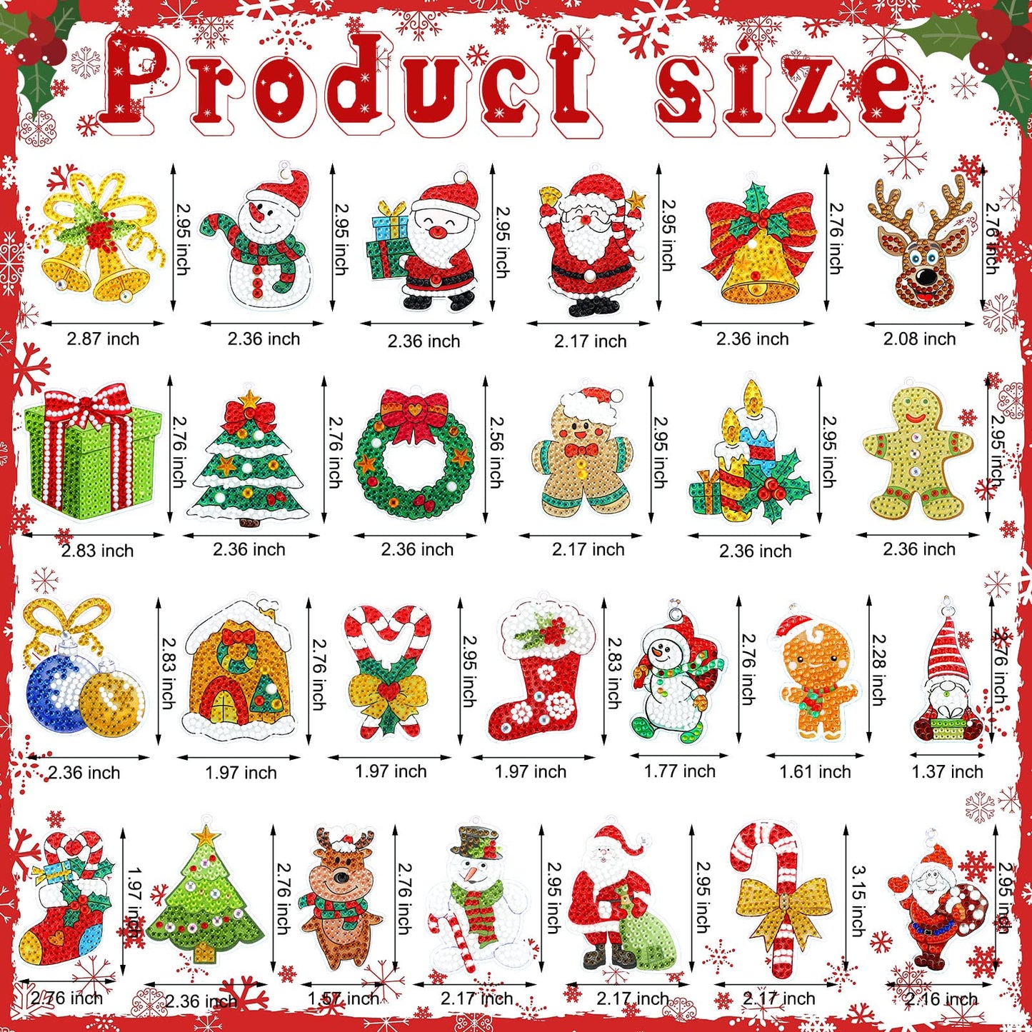 Junkin 26 Pcs Diamond Art Christmas Ornaments 5D DIY Christmas Diamond Painting Keychains Kits Xmas Hanging Painting Kit Snowman Santa Art Pendant Key Chains for Adult Craft Gift Family Decor(Cute)