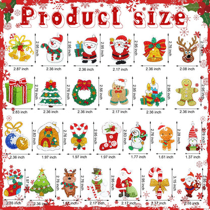 Junkin 26 Pcs Diamond Art Christmas Ornaments 5D DIY Christmas Diamond Painting Keychains Kits Xmas Hanging Painting Kit Snowman Santa Art Pendant Key Chains for Adult Craft Gift Family Decor(Cute)
