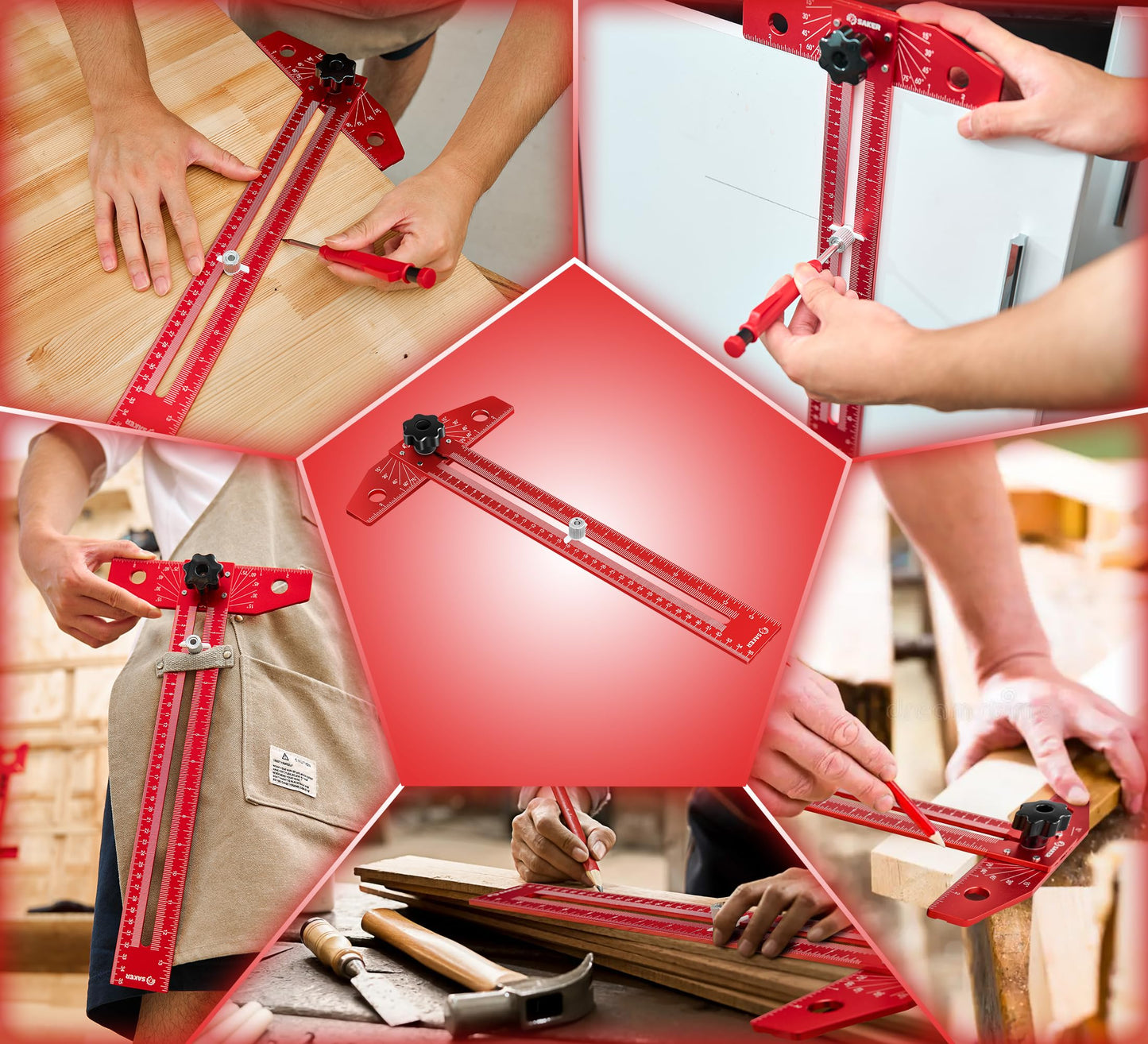 Saker Woodworking Scriber Marking Line Ruler, Adjustable Aluminum Alloy Sliding T-Square Ruler,Precision Line Drawing aid Ruler with Angle Adjustment Scale