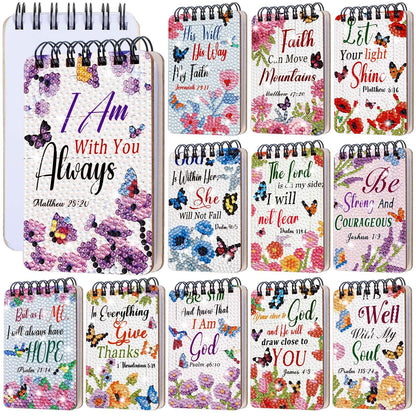 Fuyoooo 12 Pcs Bible Verse Diamond Art Notebook Kits for Adults DIY Christian Religious Diamond Painting Notebook with Tool Bible Cover Notepad 5d Journal Accessory Crafts Mothers Day Gifts