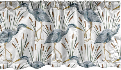 Lunarable Swamp Window Valance - Blue Grey Heron Birds and Bulrush Water Foliage, Curtain Valance for Kitchen Decor