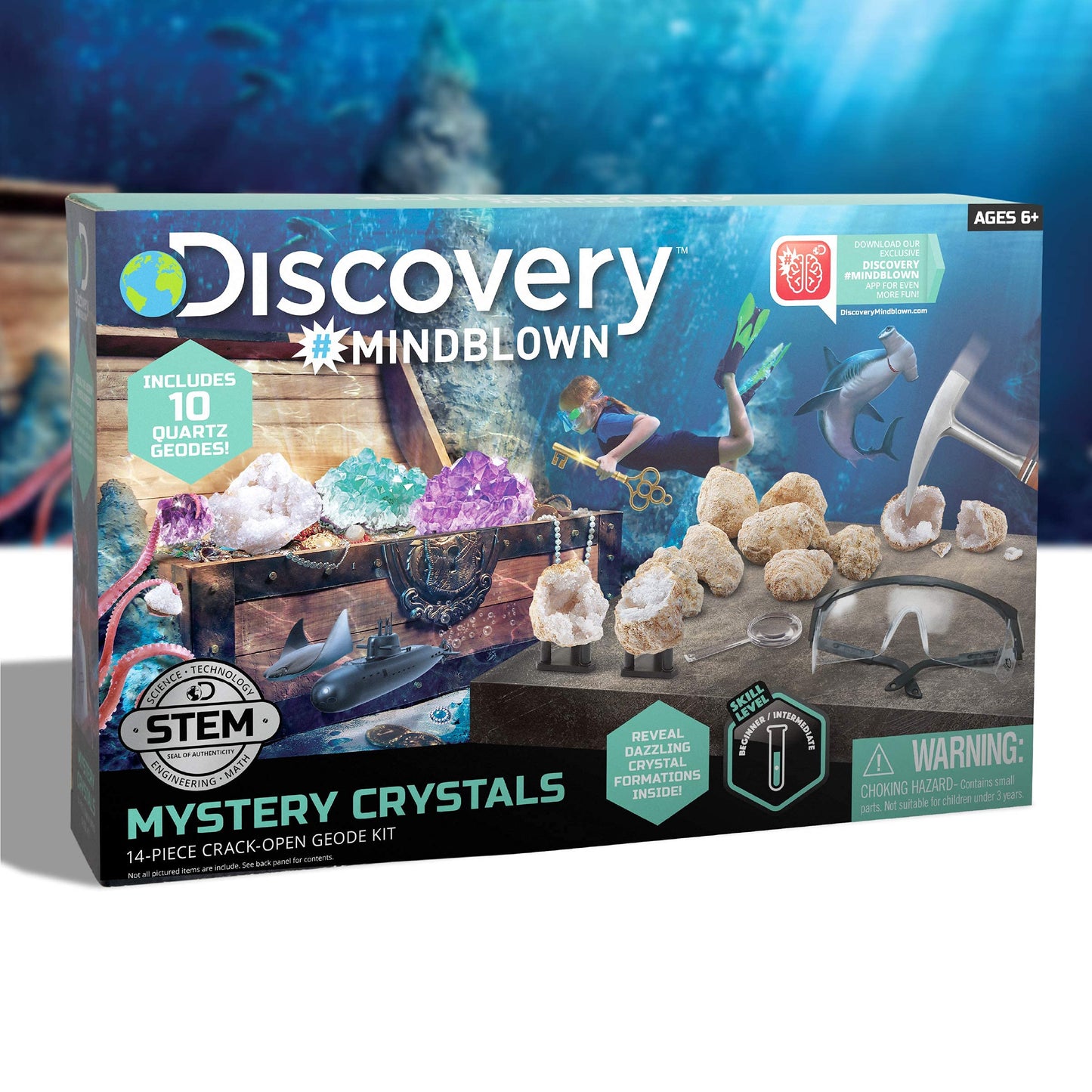 Discovery™ Mystery Crystal Geode Kit – Crack Open 10 Real Quartz Geodes| Includes Goggles, Magnifying Glass & Display Stands| Educational STEM Geology Toy for Kids| Science Activity Set Gift| Ages 6+