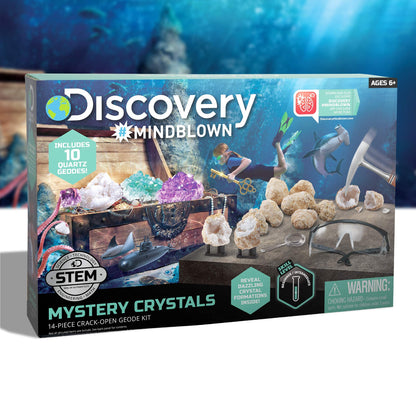Discovery™ Mystery Crystal Geode Kit – Crack Open 10 Real Quartz Geodes| Includes Goggles, Magnifying Glass & Display Stands| Educational STEM Geology Toy for Kids| Science Activity Set Gift| Ages 6+