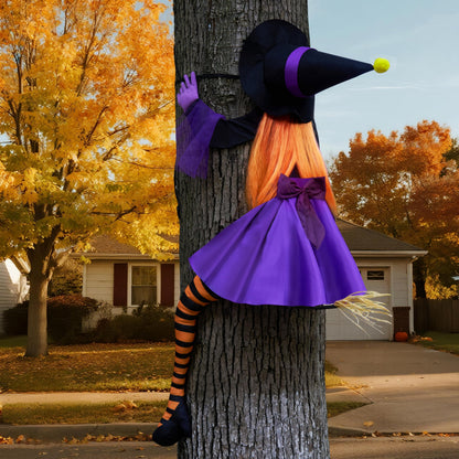 JOYIN 55'' Crashing Witch Halloween Tree Decorations Outdoor, Flying Witch on Broom Hanging Decorations for Yard, Porch, Door, Lawn, Haunted House Prop