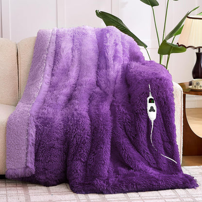 Heated Electric Blanket Throw,Warm Winter Birthday Gifts for Women Her Grandma-Faux Fur with Soft Sherpa,10 Heat Settings,5 Time Settings with Fast Heating, 50x60, Rainbow