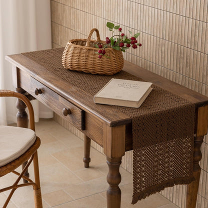 13x72 Inches Keketoarrange Boho Brown Table Runner for Home Decor Farmhouse Small Macrame Woven Burlap Jute Rustic