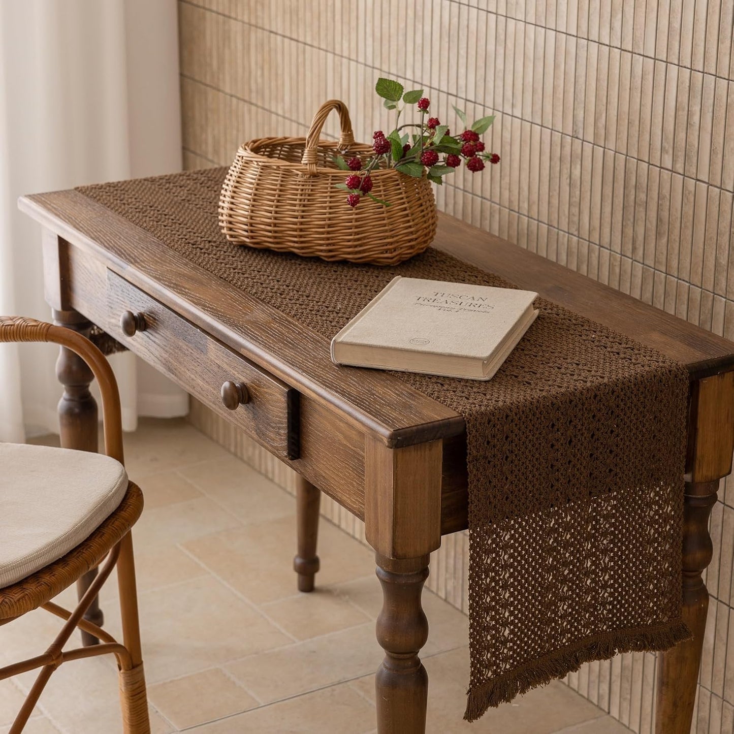 13x48 Inches Keketoarrange Boho Brown Table Runner for Home Decor Farmhouse Small Macrame Woven Burlap Jute Rustic