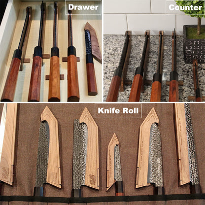 FINDKING Kitchen Knife Set with Individual Wooden Blocks, 4 Japanese Knives with Walnut Edge Guards, High Carbon Steel Blades, for Meat, Fruits, Vegetables, Dynasty Series