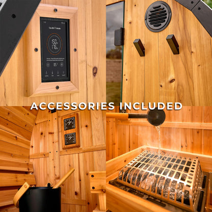 Backyard Discovery Lennon 2-4 Person Traditional Cedar Outdoor Cube Sauna with Electric Sauna Heater, Glass Door, Sauna Rocks, Dry Heat, Steam Sauna, LED Lights, Wi-Fi Control, Sauna Accessories