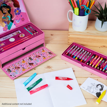 Disney Stitch Colored Pencils Art Supplies Kids School Supplies Set Stationery Girls Drawing Pencils Supplies Travel Case with Crayons Arts and Crafts for Kids 4-12 (Pink Princesses)