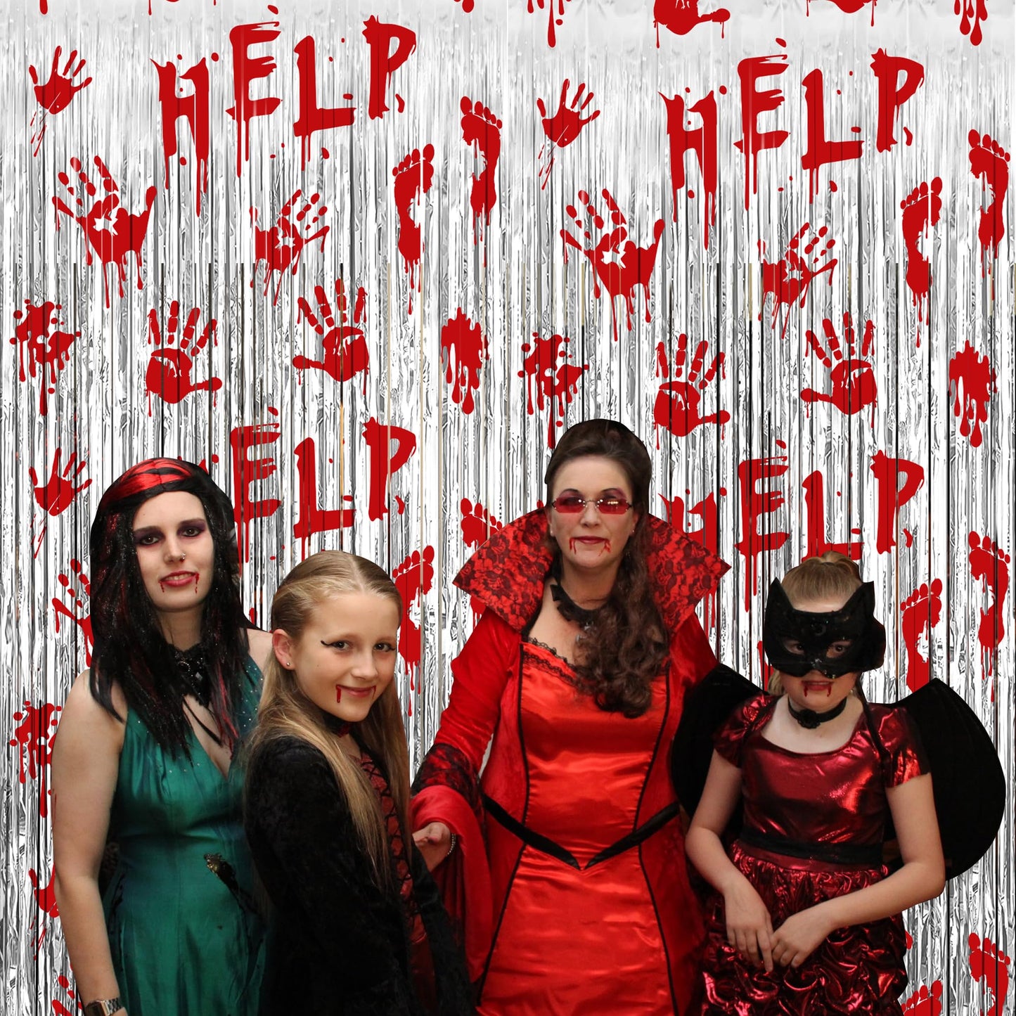 Halloween Party Decorations Scary Bloody Halloween Photo Backdrop Streamers, 2 Pack 3.3 x 6.6 FT Zombie Vampire Halloween Party Decor Foil Fringe Curtain Halloween Backdrops for Parties Indoor Outdoor