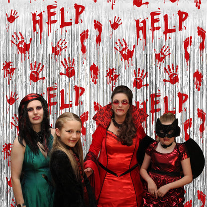 Halloween Party Decorations Scary Bloody Halloween Photo Backdrop Streamers, 2 Pack 3.3 x 6.6 FT Zombie Vampire Halloween Party Decor Foil Fringe Curtain Halloween Backdrops for Parties Indoor Outdoor