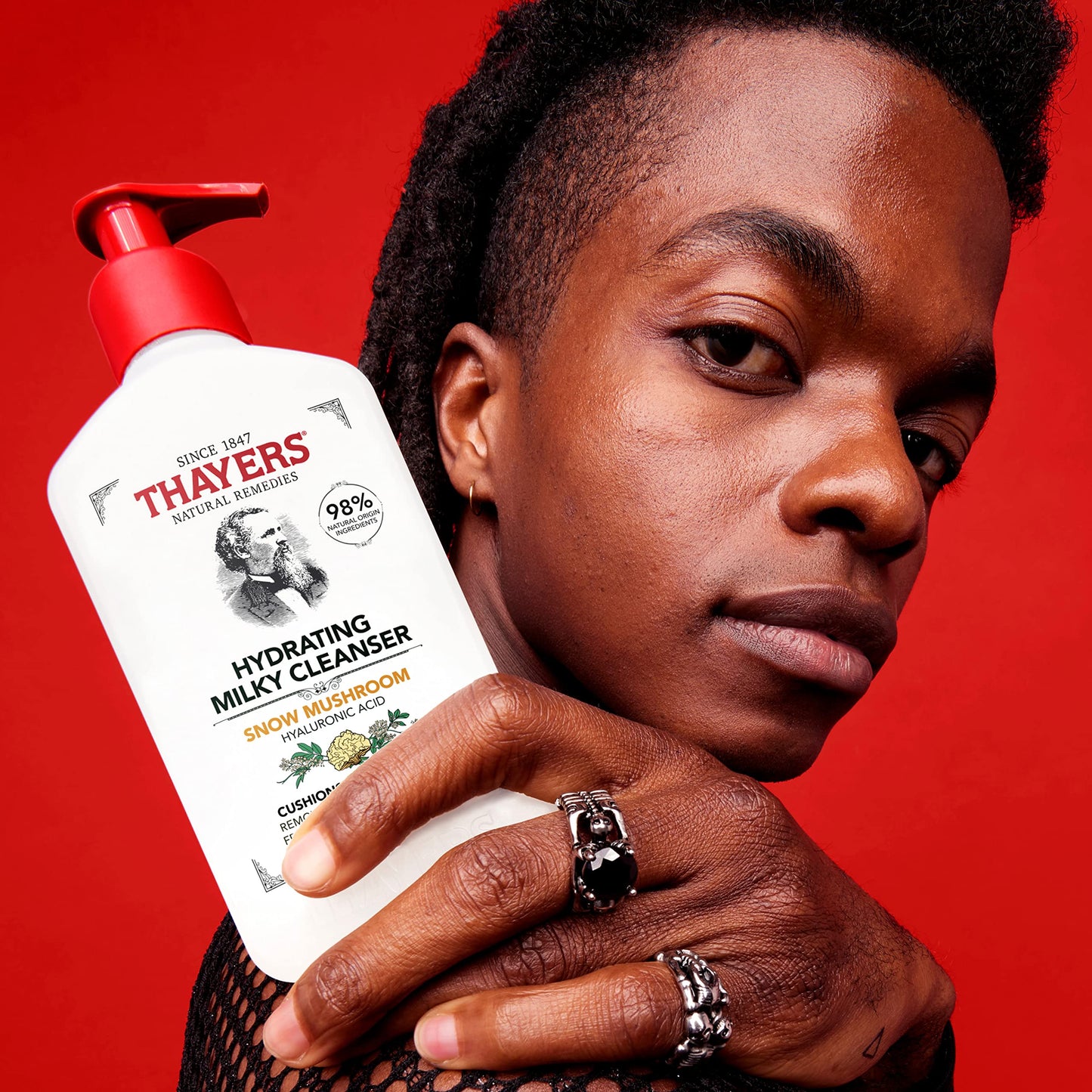 THAYERS Milky Hydrating Face Cleanser with Snow Mushroom, Hyaluronic Acid, Dermatologist Recommended Gentle Facial Wash, Hydrating Skincare for Dry, Sensitive Skin, Paraben Free, 8 FL Oz, Clear